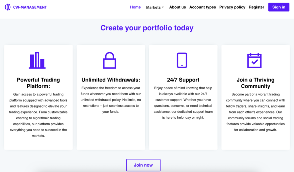CW Management page screenshot