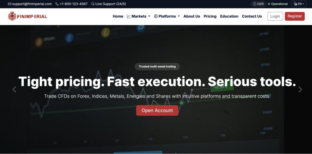 Finimperial home page screenshot